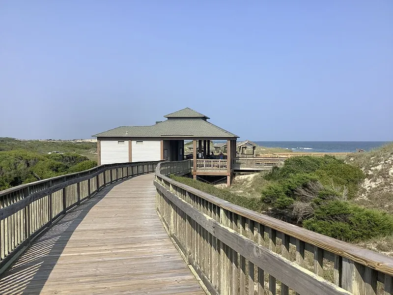 Boardwalk to the Bear Island bathhouse